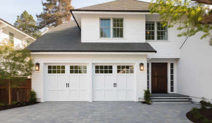 Modern white house garage doors exterior