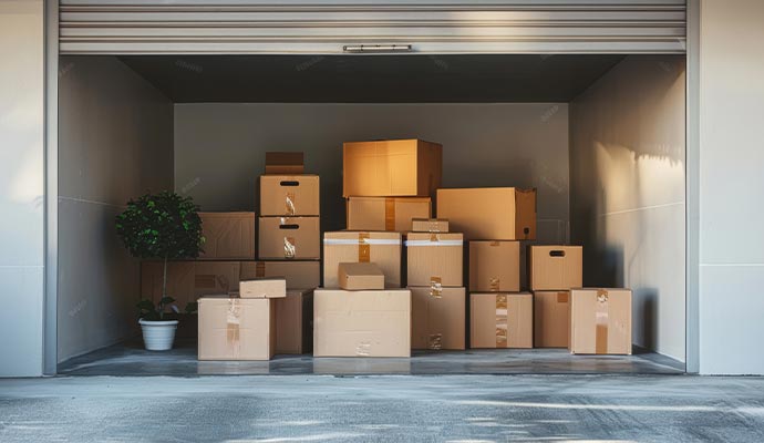 Residential moving boxes in storage