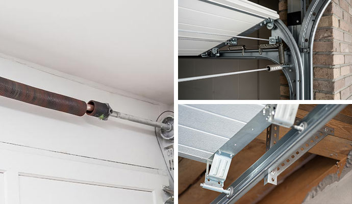 Collage of emergency repairs, broken springs, and broken cables