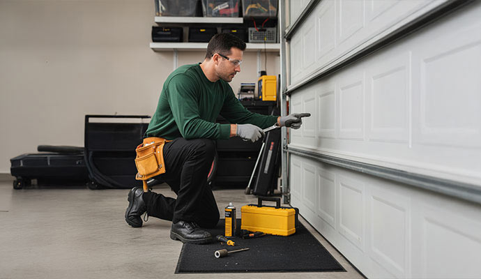 Expert repairing a garage door