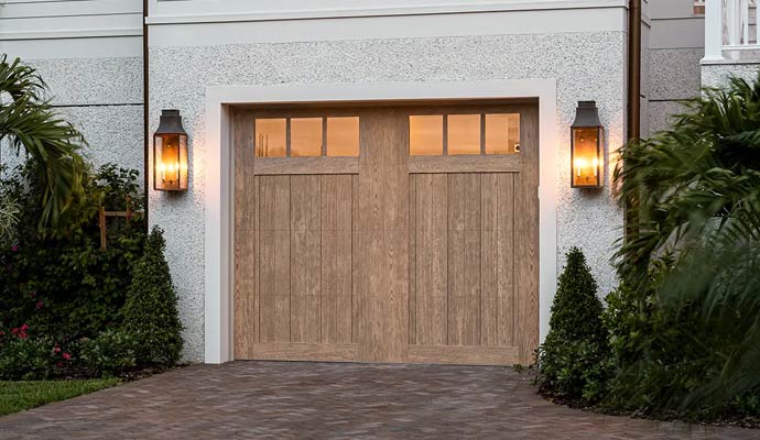 Faux wood garage door