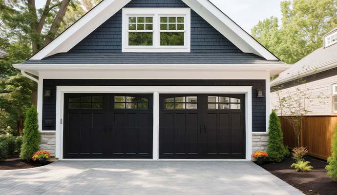 Black garage door with windows