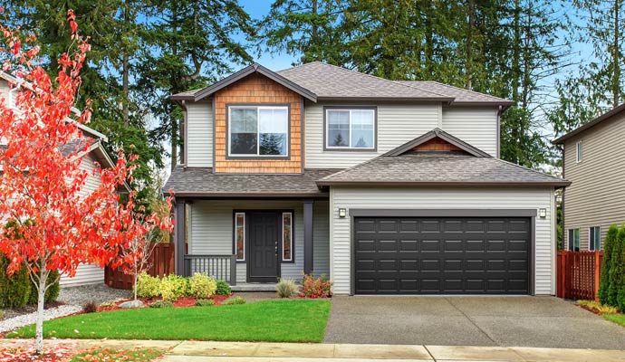 Home exterior black garage door