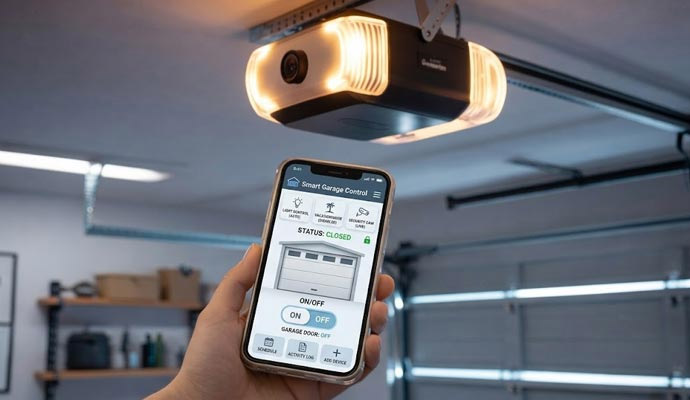 Smart garage door opener with camera and smartphone control