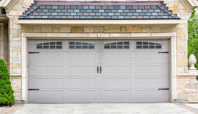 Front view of a closed residential garage door