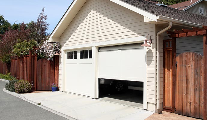 Front view of half opened garage door