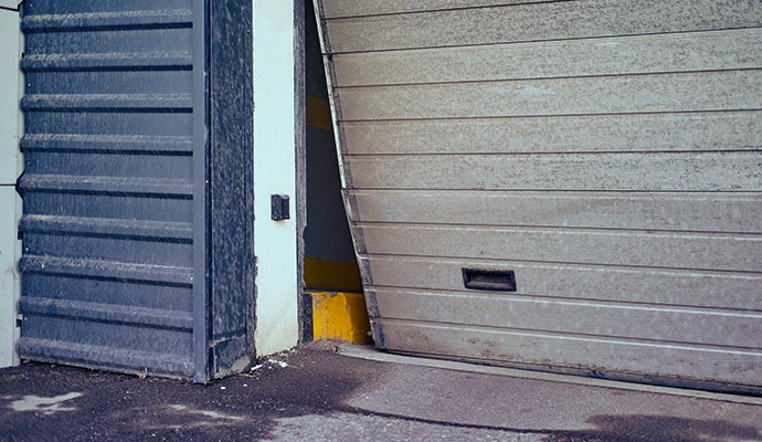 An off-tracked garage door