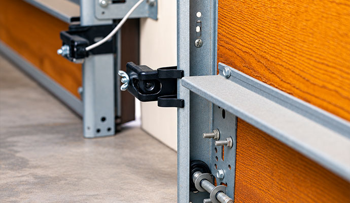 Aligned garage door safety sensors on vertical tracks