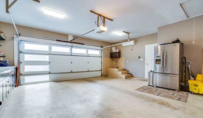 Insulated white garage door with frosted windows