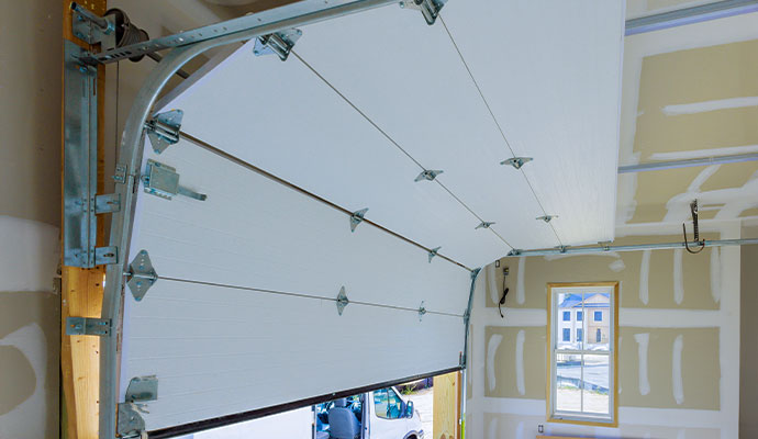Interior view of an open garage door seal