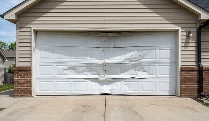 Damaged residential garage door