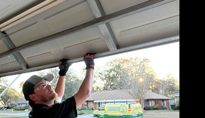 A professional investigating garage door