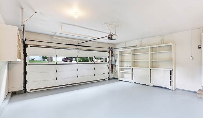 Residential garage interior shelving storage