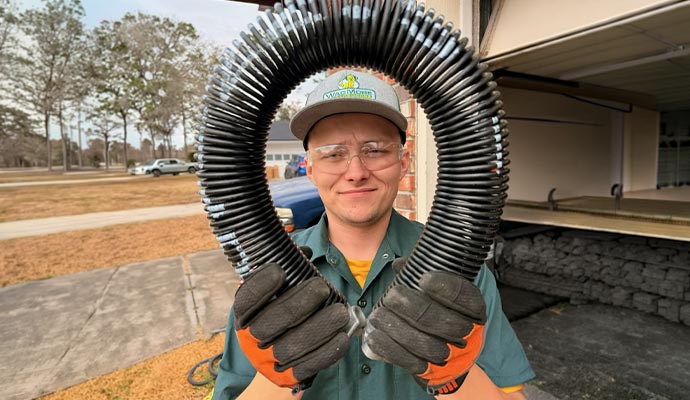 Technician displaying a high-tension torsion spring