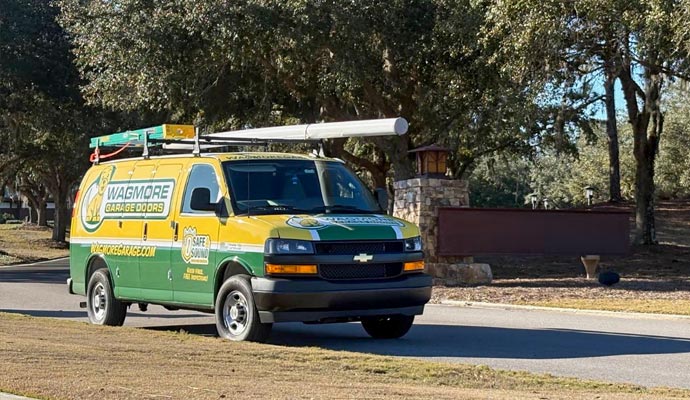 Wagmore service van parked near residential entrance
